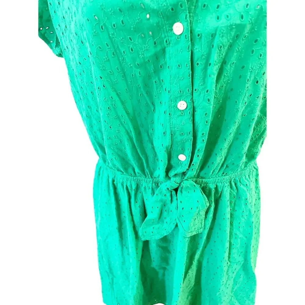 J Crew Mercantile Kelly Green Eyelet Cotton Dress with Tie Size Small - Picture 8 of 12